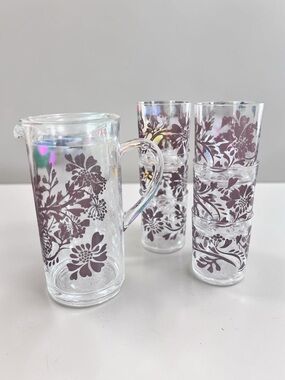 Vintage Floral Juice Set Pitcher Glasses Precidio Canada 7 Pc